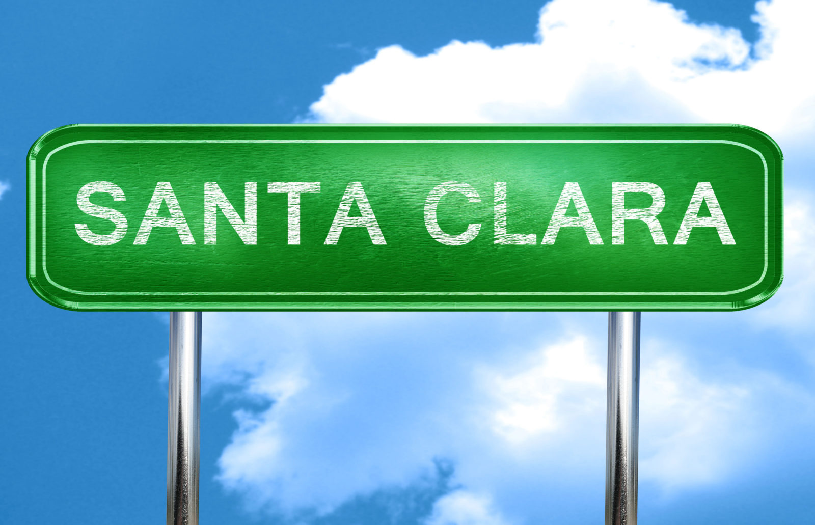 santa clara city, green road sign on a blue background